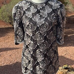 Vintage Laurence Kazar Beaded Sequined Top Medium Scalloped Edges Lined